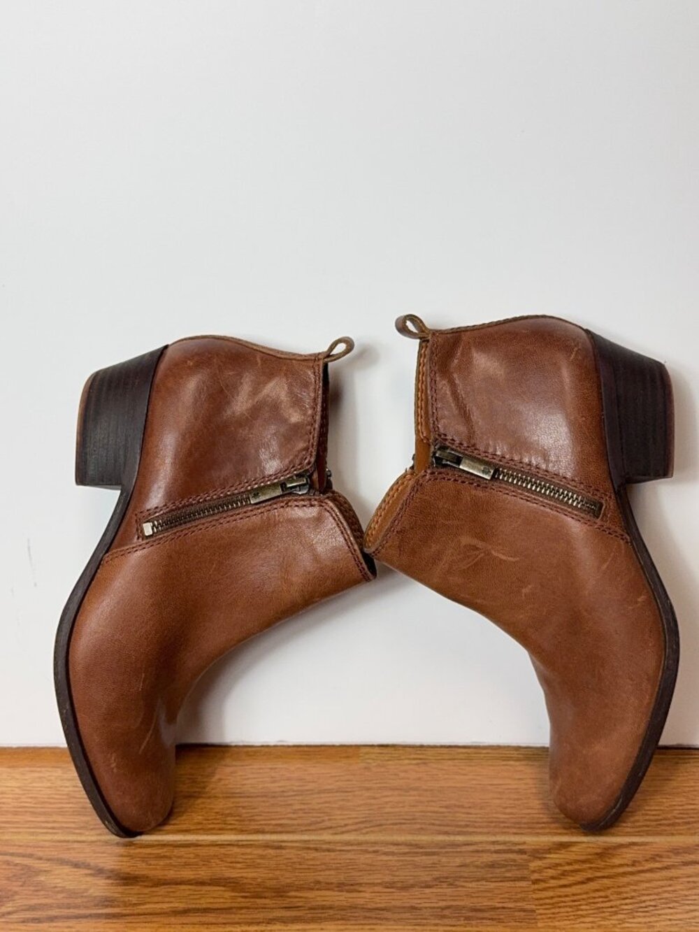 Lucky Brand Basel Leather Ankle Booties Women's 8.5 Brown Side Zip Block Heel - Picture 6 of 14